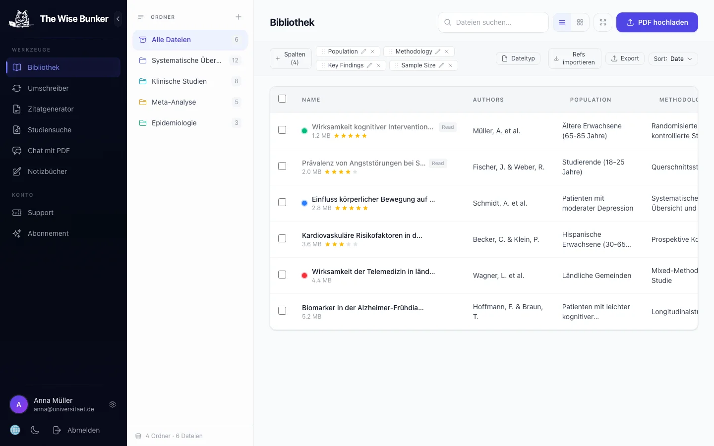 Forschungsbibliothek mit KI-gestützter Spaltenextraktion