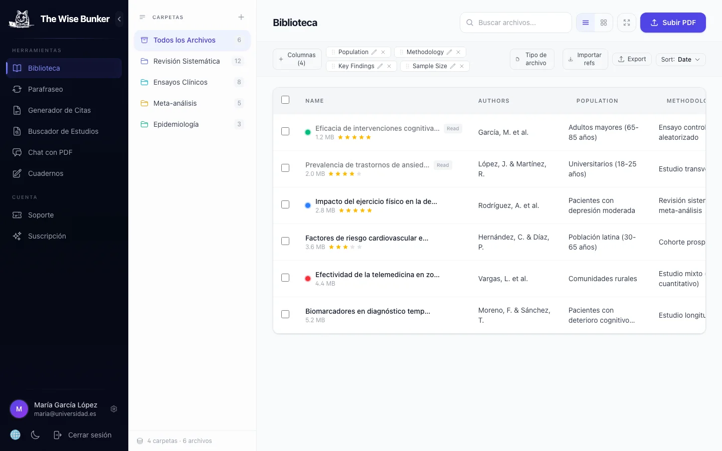 Biblioteca de investigación con extracción de columnas por IA