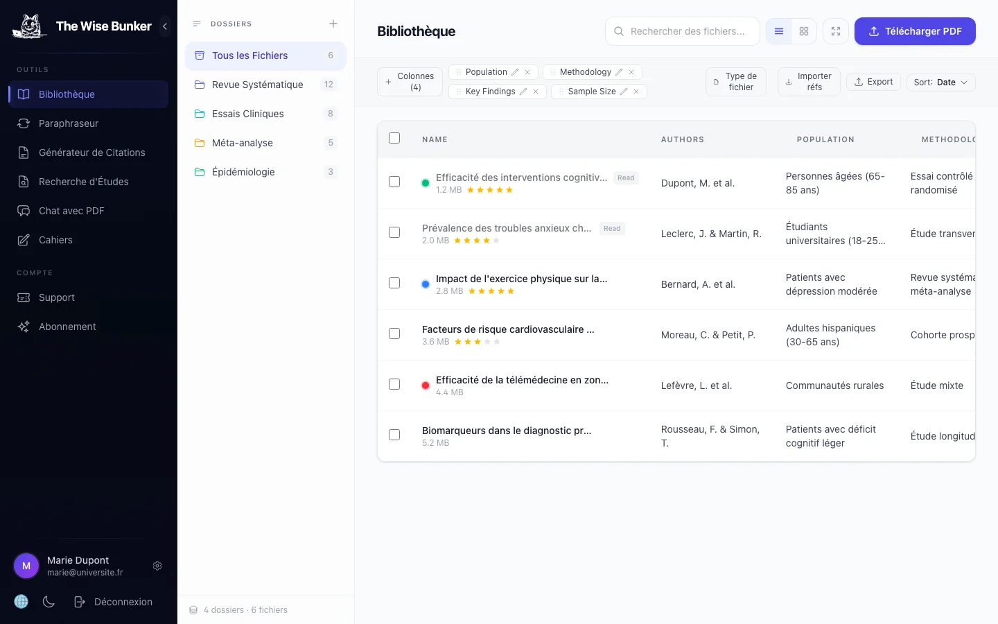 Bibliothèque de recherche avec extraction de colonnes par IA